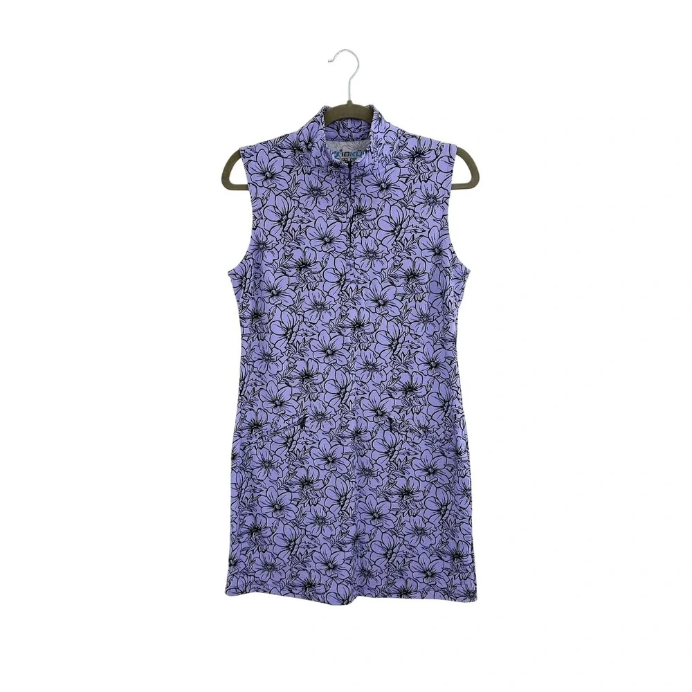 IBKUL Purple Floral Sleeveless Quarter Zip Golf Tennis Dress UPF 50+ Sz S - Picture 2 of 7